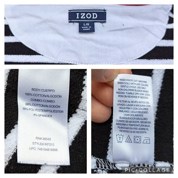 Izod Mock Layered Knit Sweater Pullover Black and White Striped Size L Buttons - Picture 9 of 9